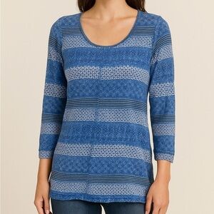 Woolovers Small Blue Stripe 3/4 sleeve 100% Linen Top